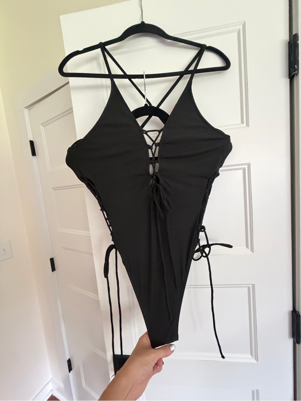 Black Lace-Up One-Piece Swimsuit
